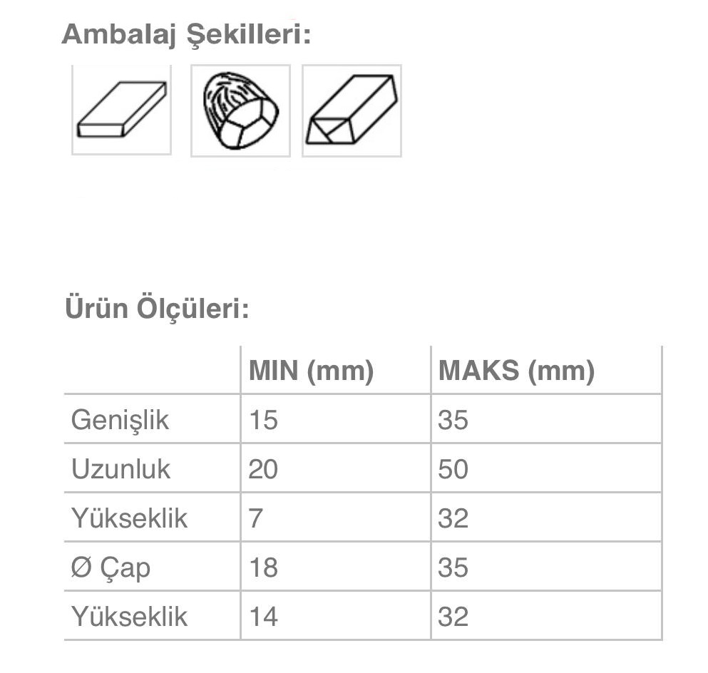 MMC 400 N Ambalaj Şekilleri ve Ürün Ölçüleri